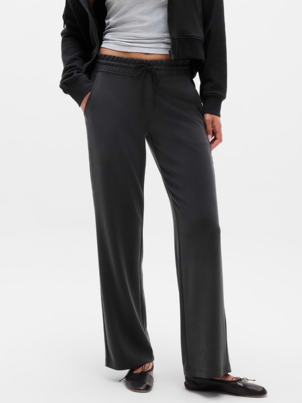 Athleta Black Wide-Leg Drawstring Track Pants